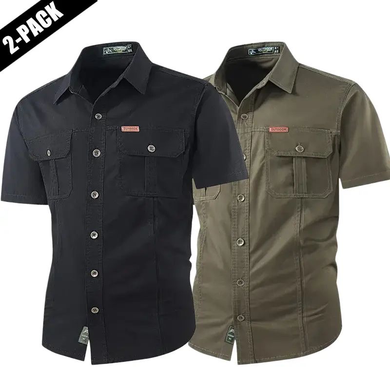 Summer outdoor casual short-sleeve work shirt with multiple pockets, lightweight design