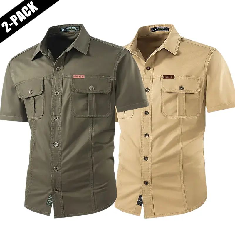 Summer outdoor casual short-sleeve work shirt with multiple pockets, lightweight design