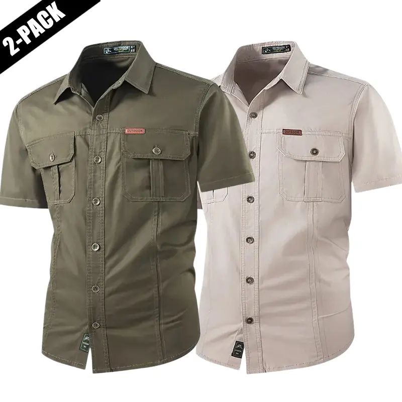 Summer outdoor casual short-sleeve work shirt with multiple pockets, lightweight design