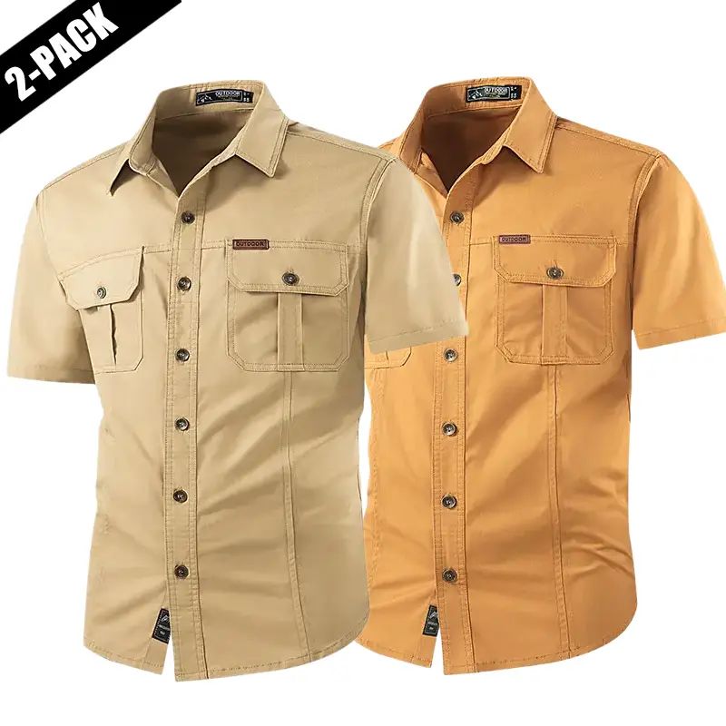Summer outdoor casual short-sleeve work shirt with multiple pockets, lightweight design