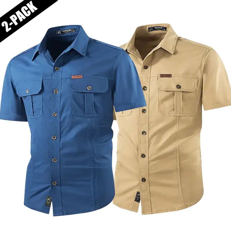 Summer outdoor casual short-sleeve work shirt with multiple pockets, lightweight design