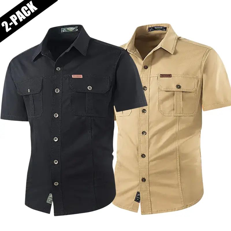 Summer outdoor casual short-sleeve work shirt with multiple pockets, lightweight design