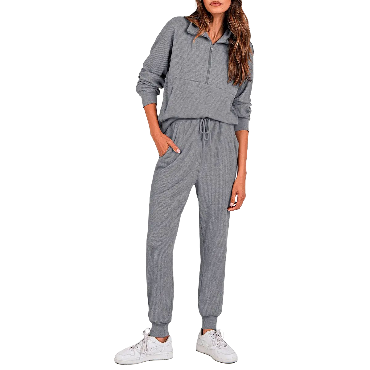 Women's 2-Piece Sweatpants Set Long Sleeve Half Zip Pullover Sweatshirt & Joggers Pants