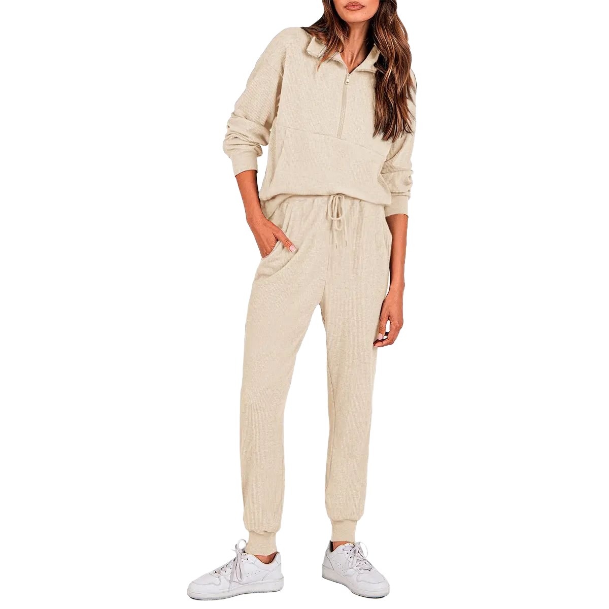Women's 2-Piece Sweatpants Set Long Sleeve Half Zip Pullover Sweatshirt & Joggers Pants