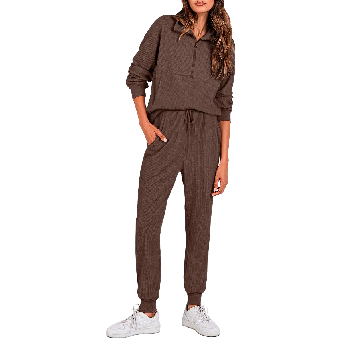 Women's 2-Piece Sweatpants Set Long Sleeve Half Zip Pullover Sweatshirt & Joggers Pants