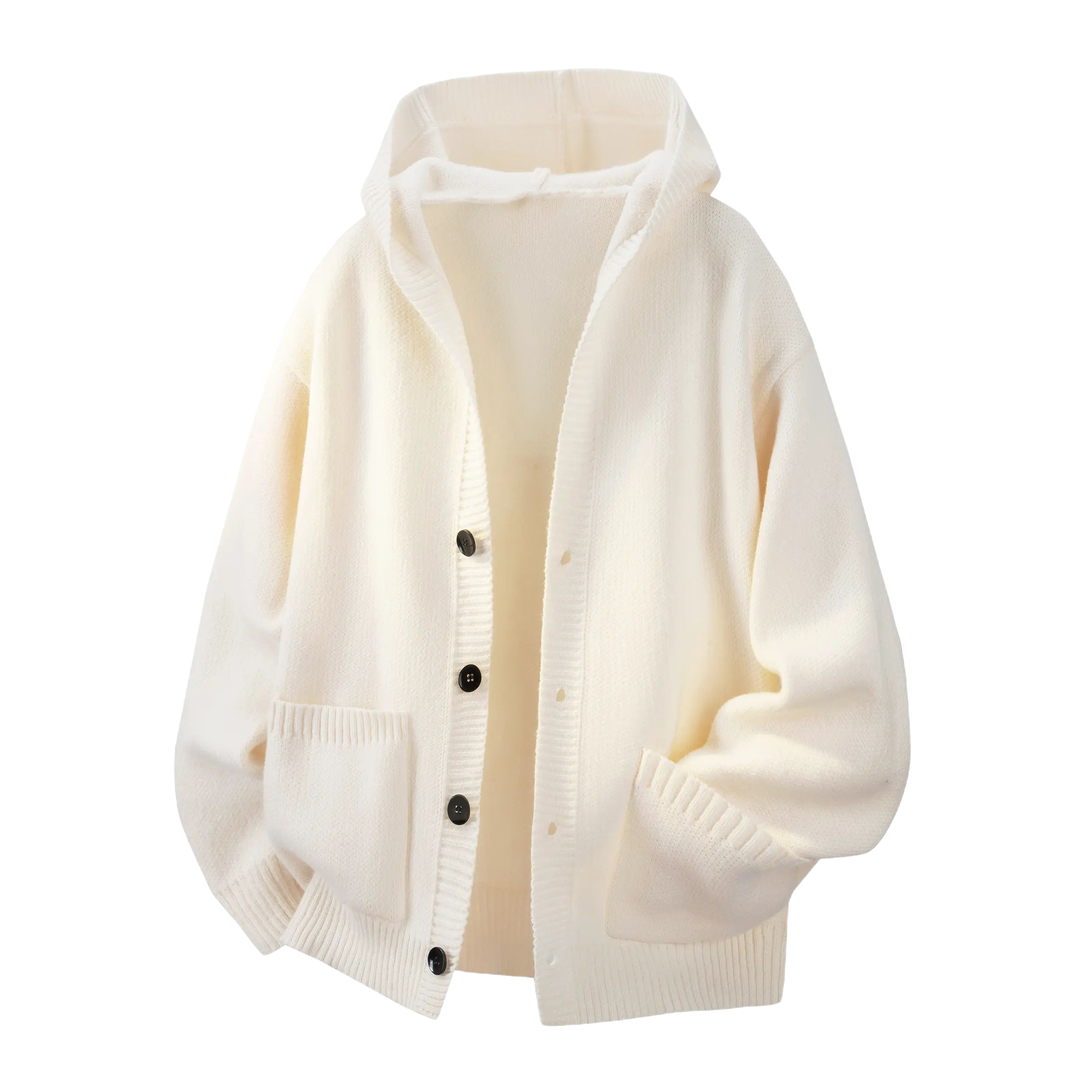 Men's Plain Minimalist Solid Heavyweight Long-Sleeve Buttoned Hood Snap Sweatshirt