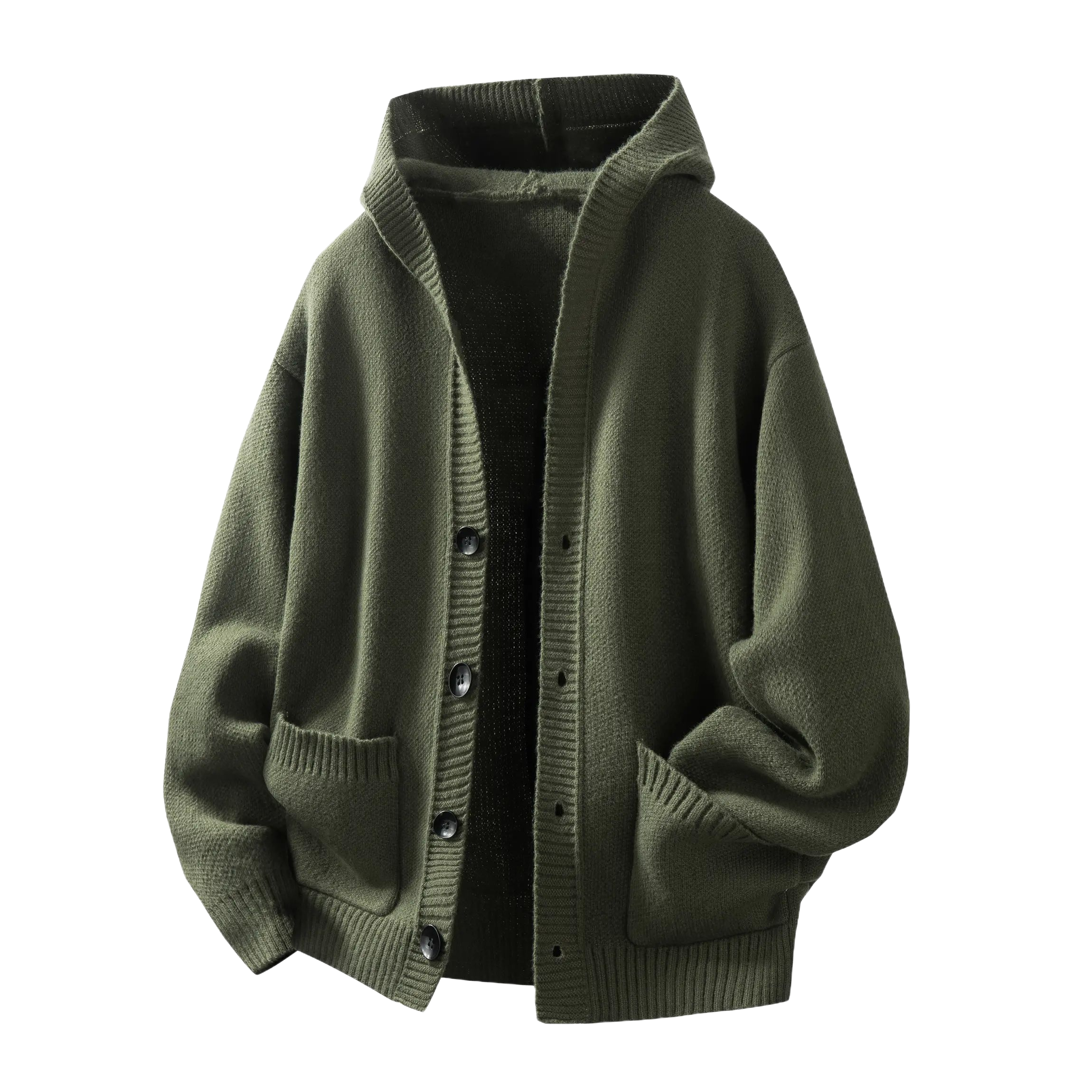 Men's Plain Minimalist Solid Heavyweight Long-Sleeve Buttoned Hood Snap Sweatshirt