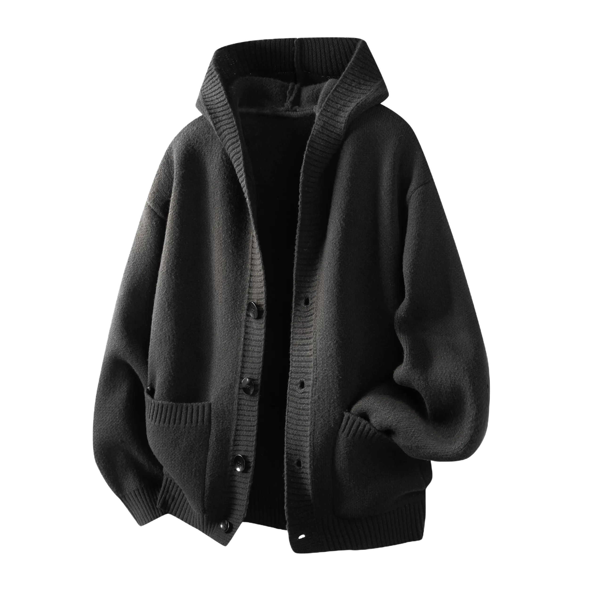 Men's Plain Minimalist Solid Heavyweight Long-Sleeve Buttoned Hood Snap Sweatshirt