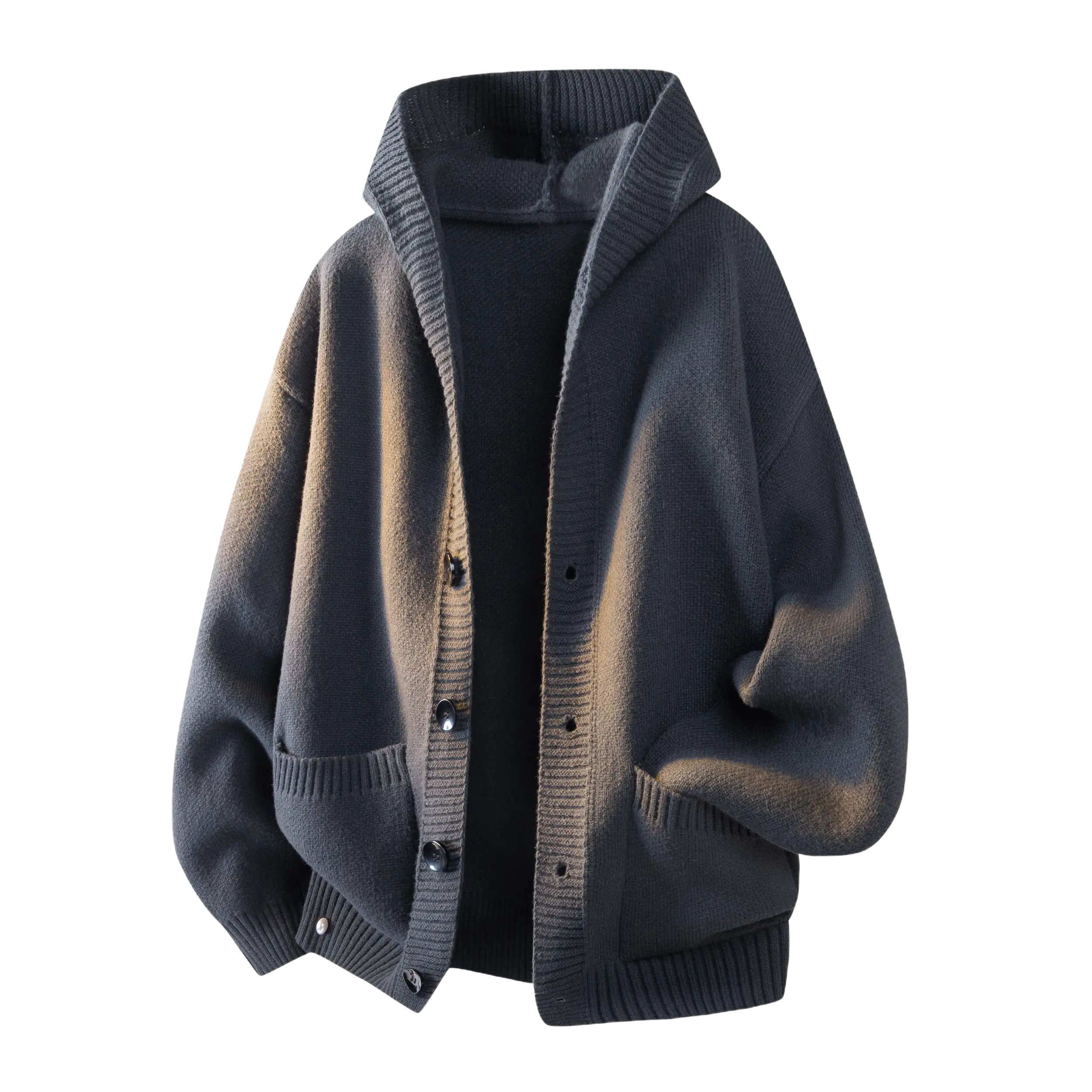Men's Plain Minimalist Solid Heavyweight Long-Sleeve Buttoned Hood Snap Sweatshirt