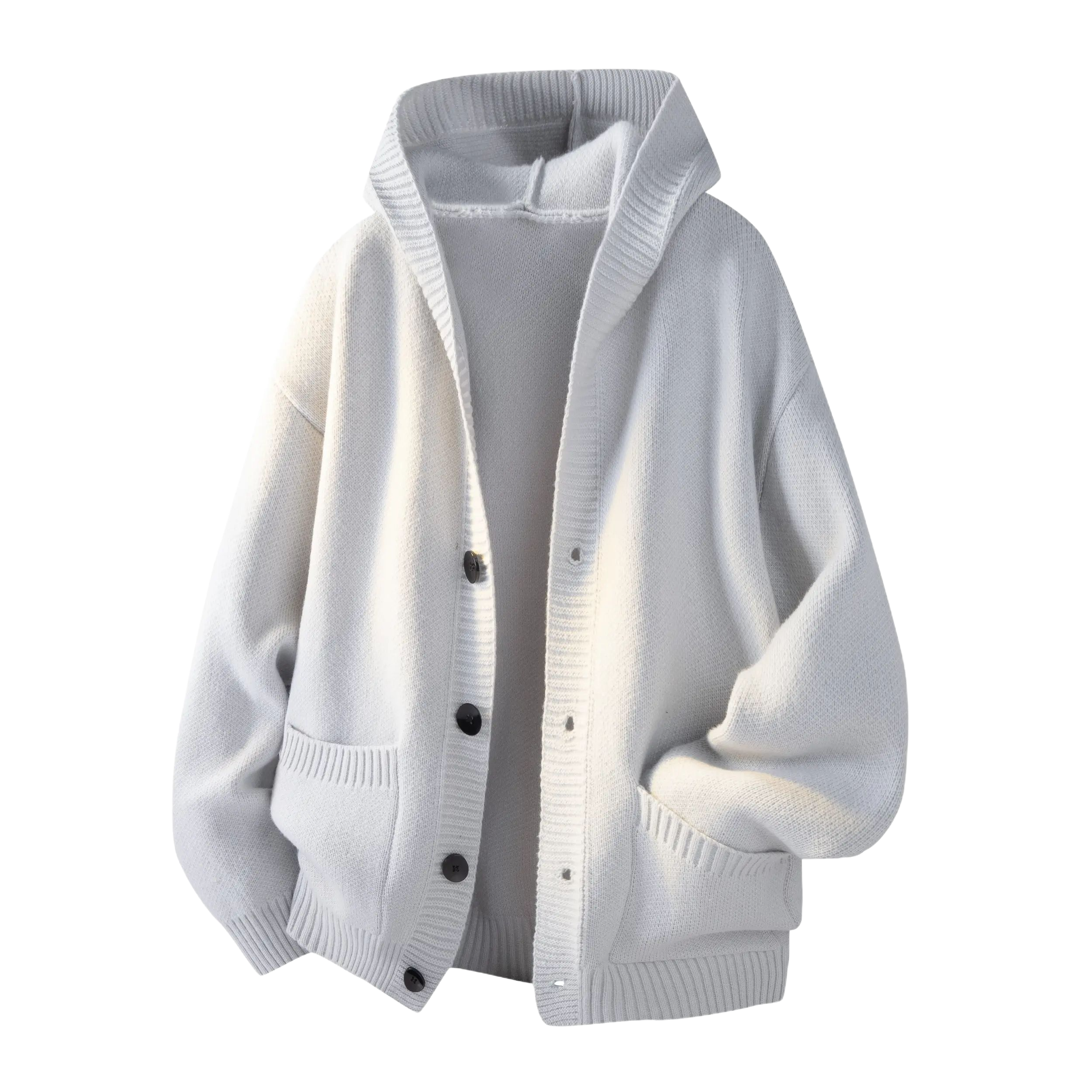 Men's Plain Minimalist Solid Heavyweight Long-Sleeve Buttoned Hood Snap Sweatshirt