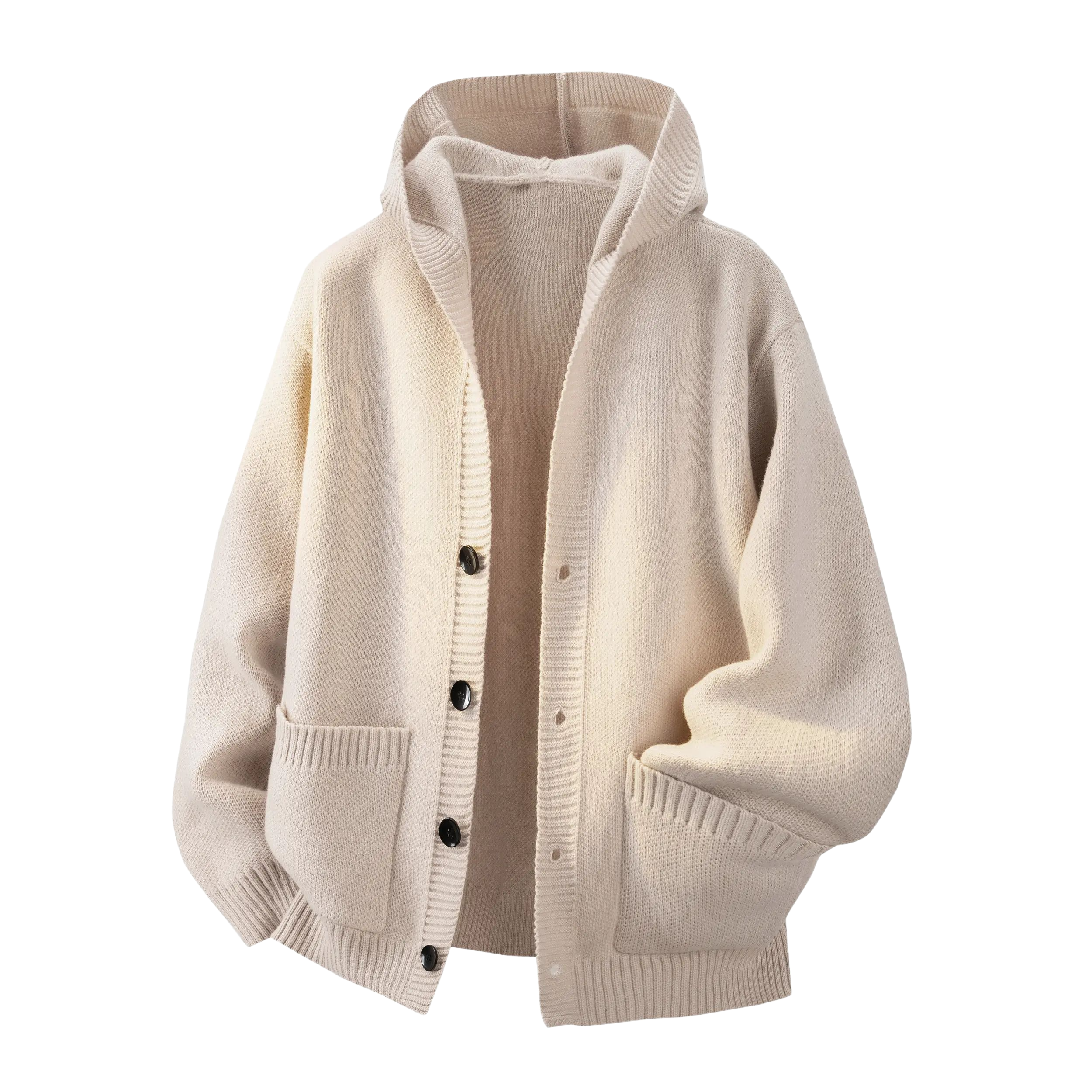 Men's Plain Minimalist Solid Heavyweight Long-Sleeve Buttoned Hood Snap Sweatshirt