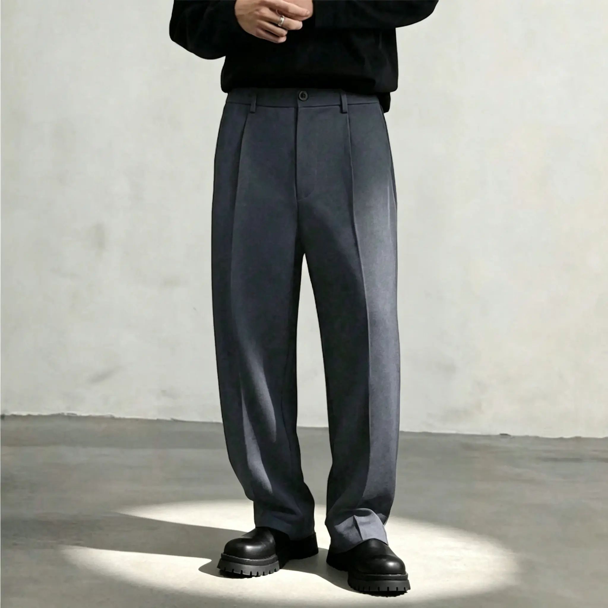 Men's cool‑touch fabric Business Casual Pants - High Waist, Loose Fit, Drapey Pleated Straight-Leg