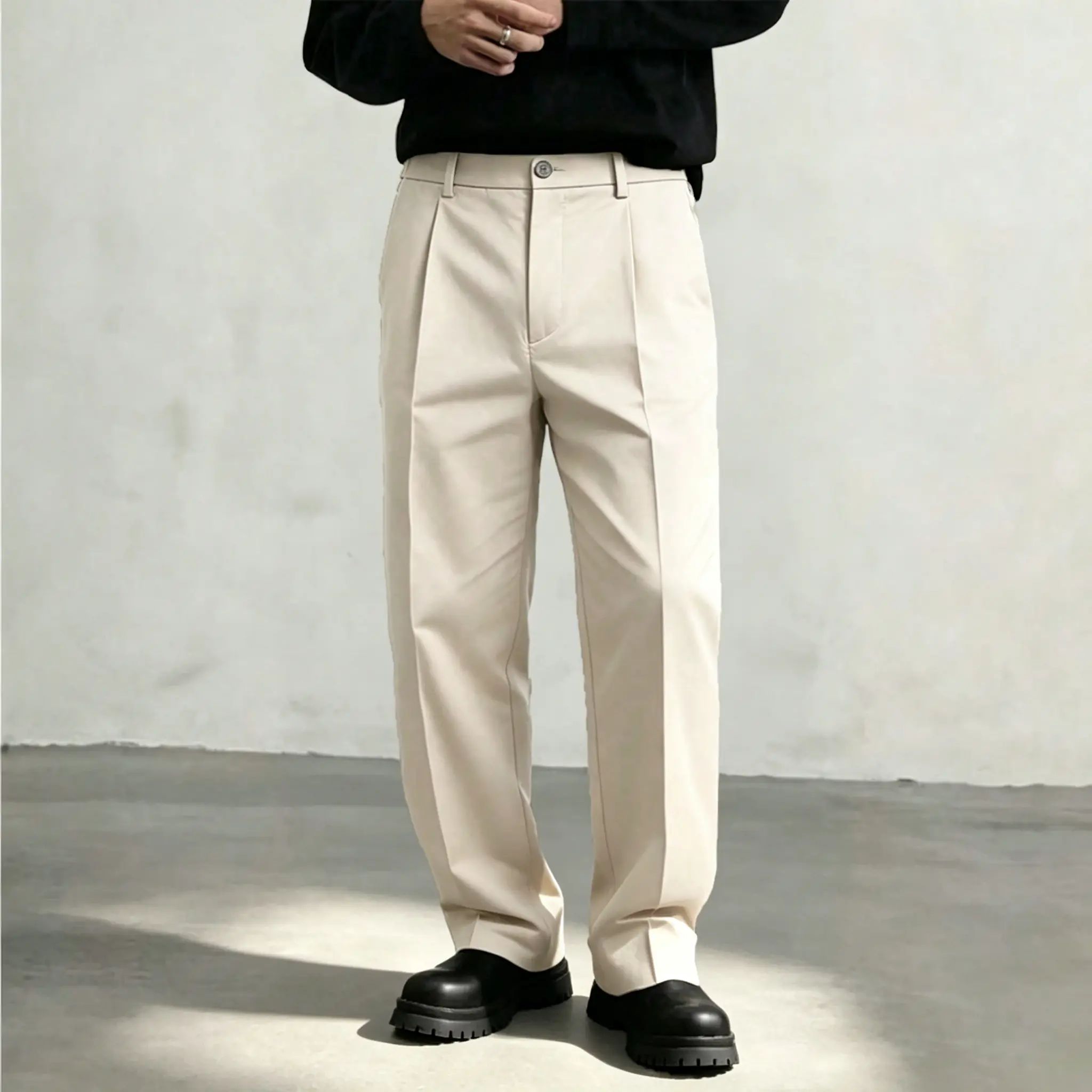 Men's cool‑touch fabric Business Casual Pants - High Waist, Loose Fit, Drapey Pleated Straight-Leg