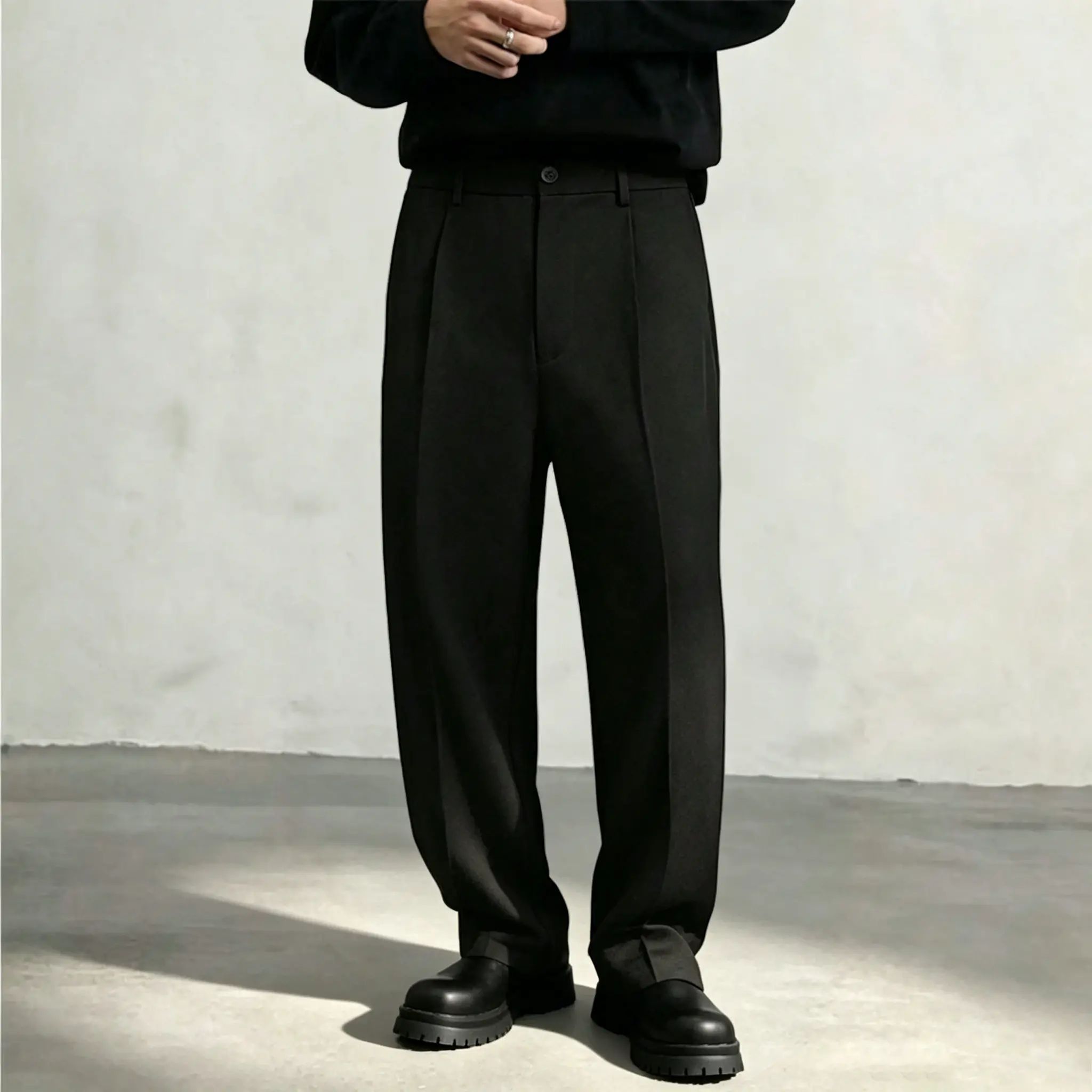 Men's cool‑touch fabric Business Casual Pants - High Waist, Loose Fit, Drapey Pleated Straight-Leg