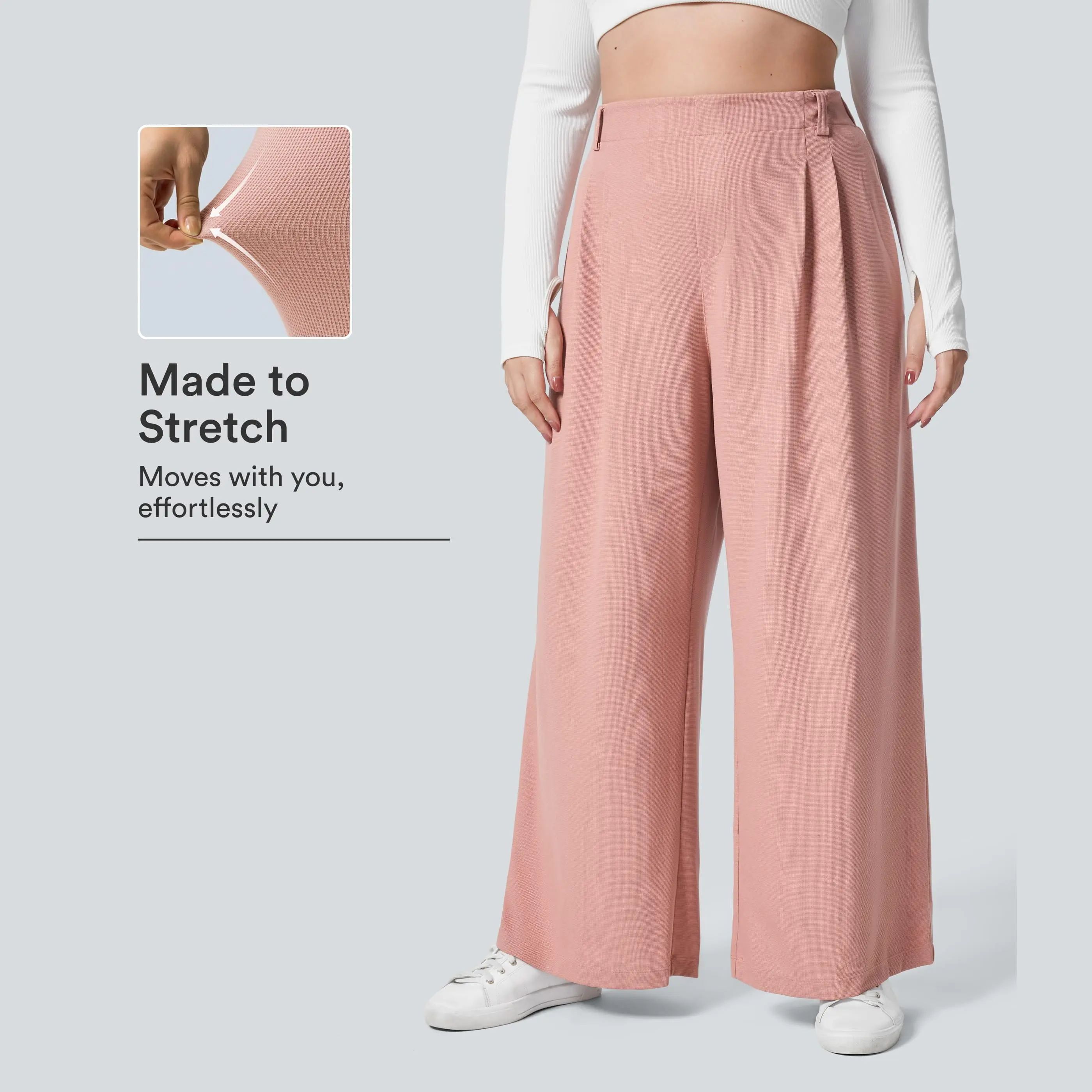 High Waisted Pocket Wide Leg Waffle Work Plus Size Pants
