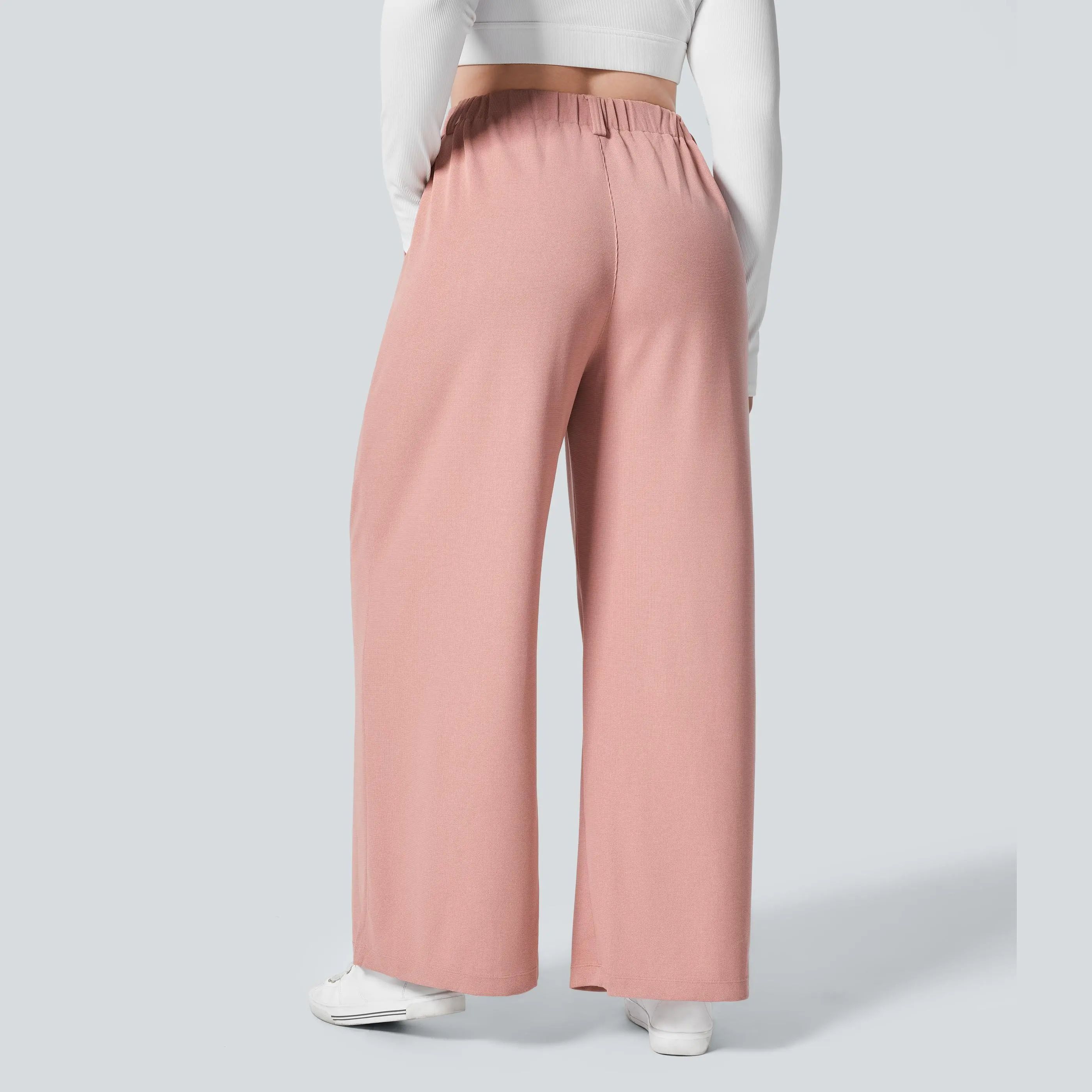 High Waisted Pocket Wide Leg Waffle Work Plus Size Pants