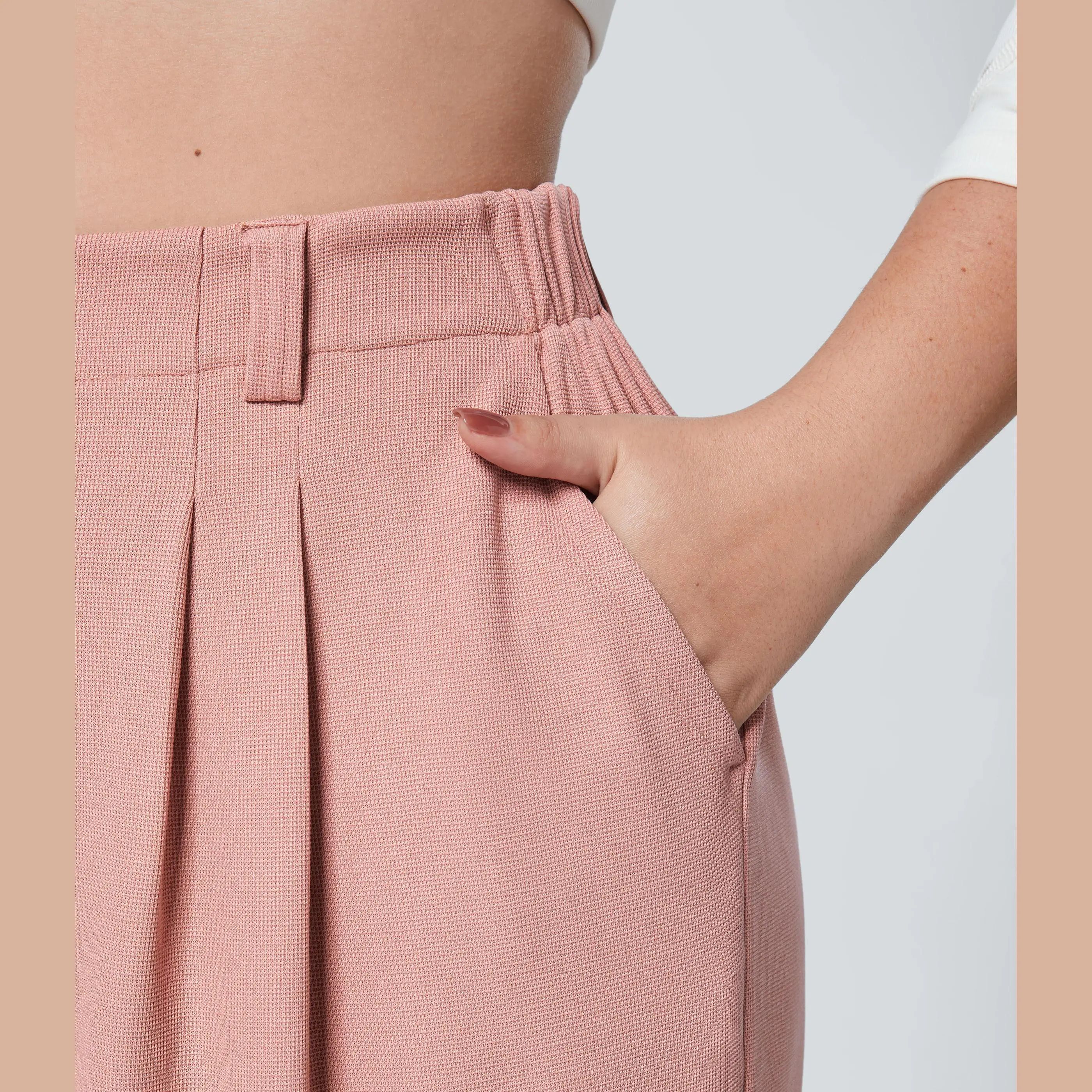 High Waisted Pocket Wide Leg Waffle Work Plus Size Pants