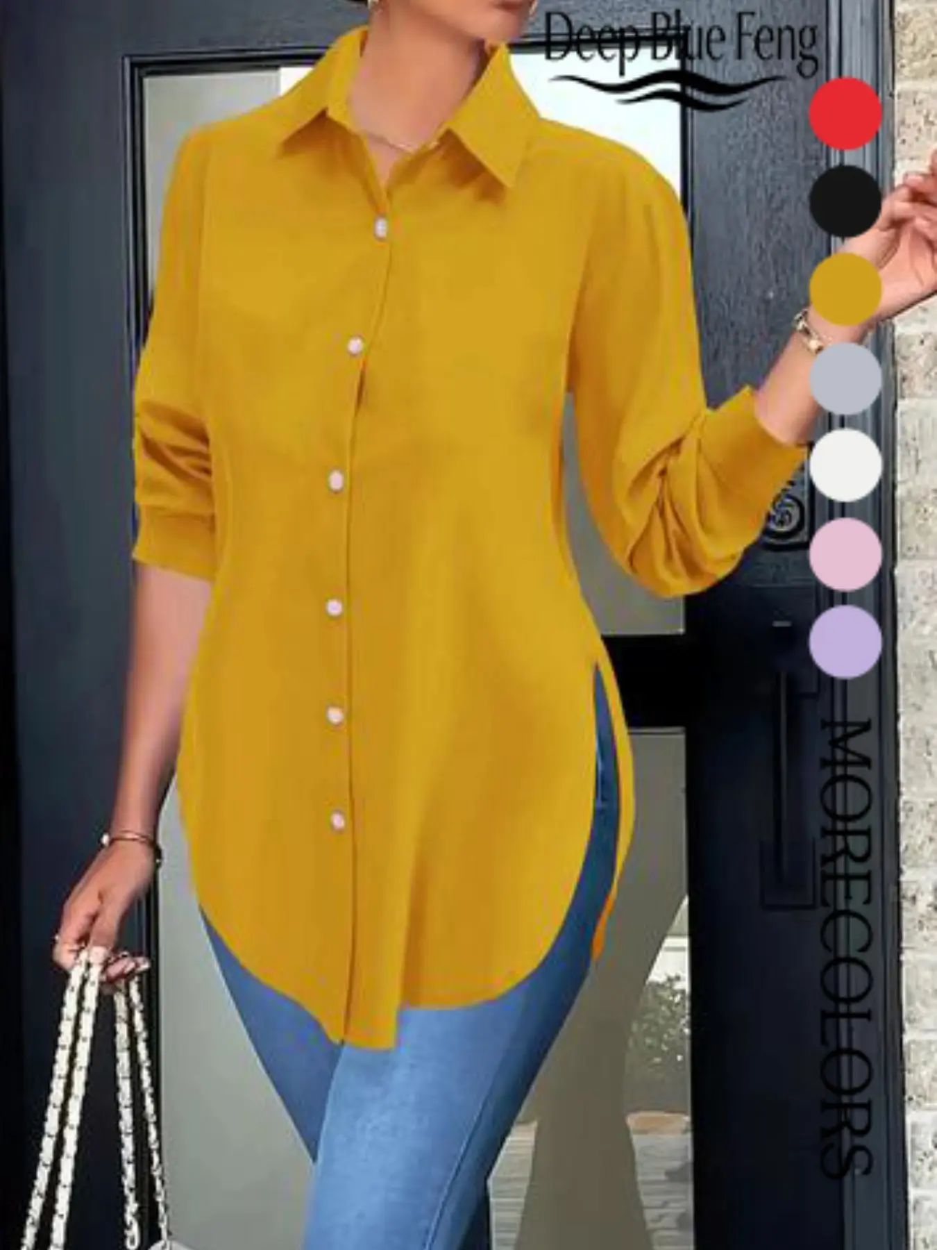 Women's Collared Long Sleeve Shirt, Fitted Outer Shell, Moderate Fabric Thickness, Casual Style, Spring & Fall Wear