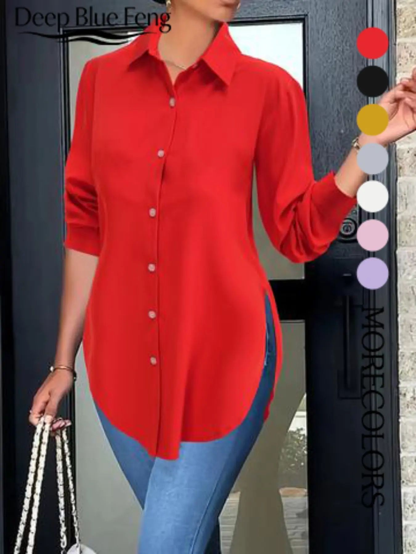Women's Collared Long Sleeve Shirt, Fitted Outer Shell, Moderate Fabric Thickness, Casual Style, Spring & Fall Wear