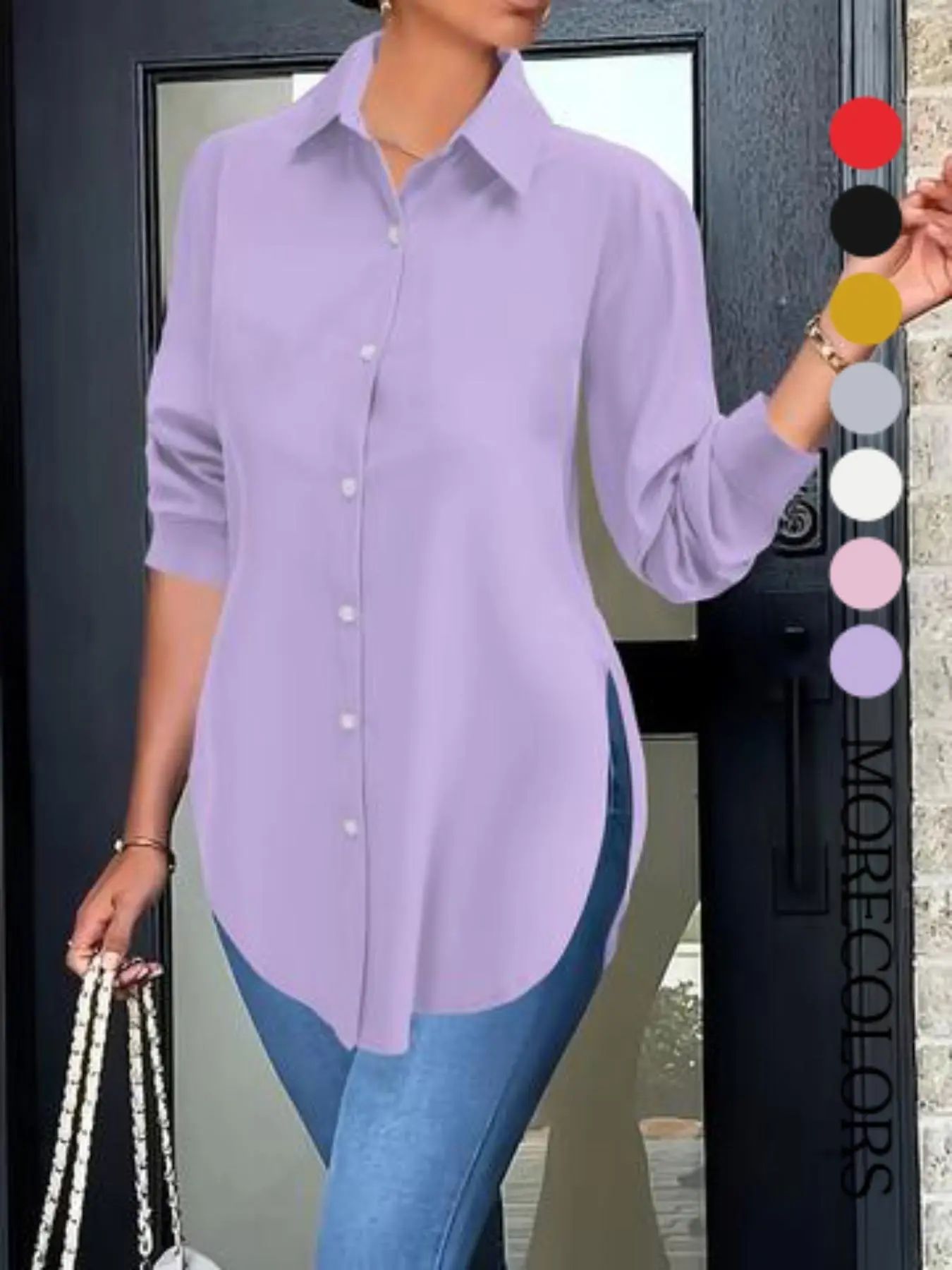 Women's Collared Long Sleeve Shirt, Fitted Outer Shell, Moderate Fabric Thickness, Casual Style, Spring & Fall Wear