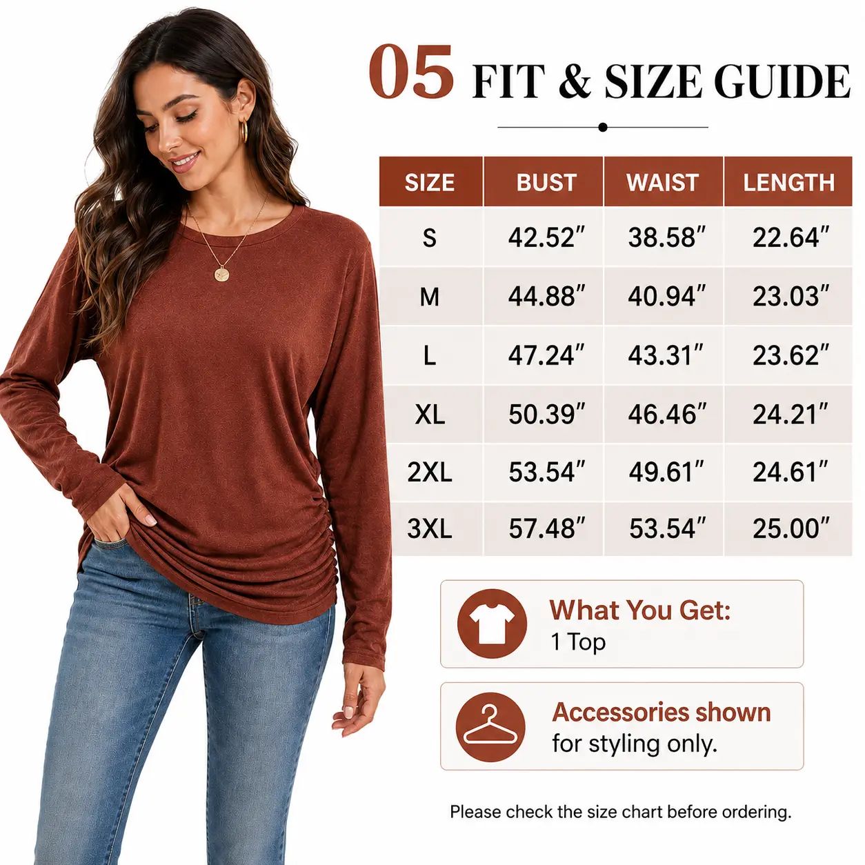 Womens Long Sleeve Shirts Ruched Hem Fall Tops Lightweight Sweaters
