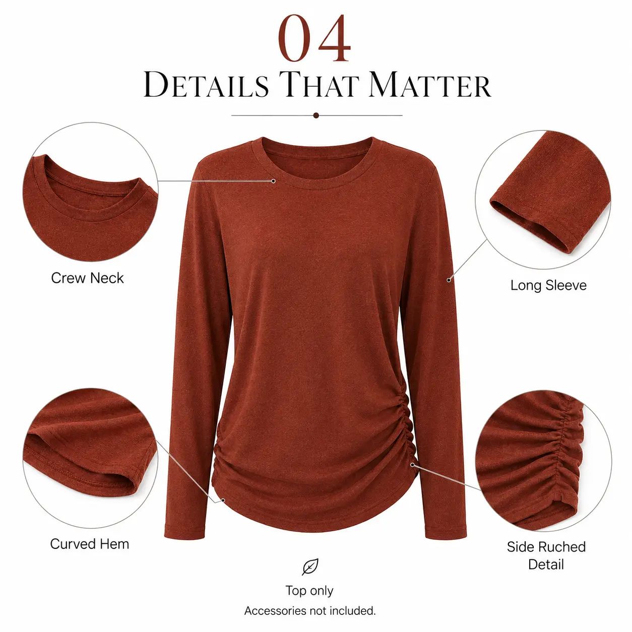 Womens Long Sleeve Shirts Ruched Hem Fall Tops Lightweight Sweaters