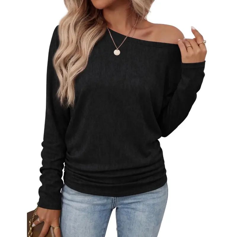 Womens Long Sleeve Shirts Ruched Hem Fall Tops Lightweight Sweaters