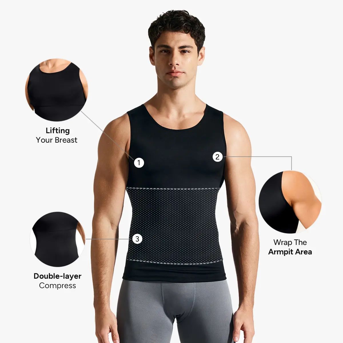 Men’s Silky Soft Compression Shapewear Tank, Slimming Body Shaper Vest with Waist & Chest Support