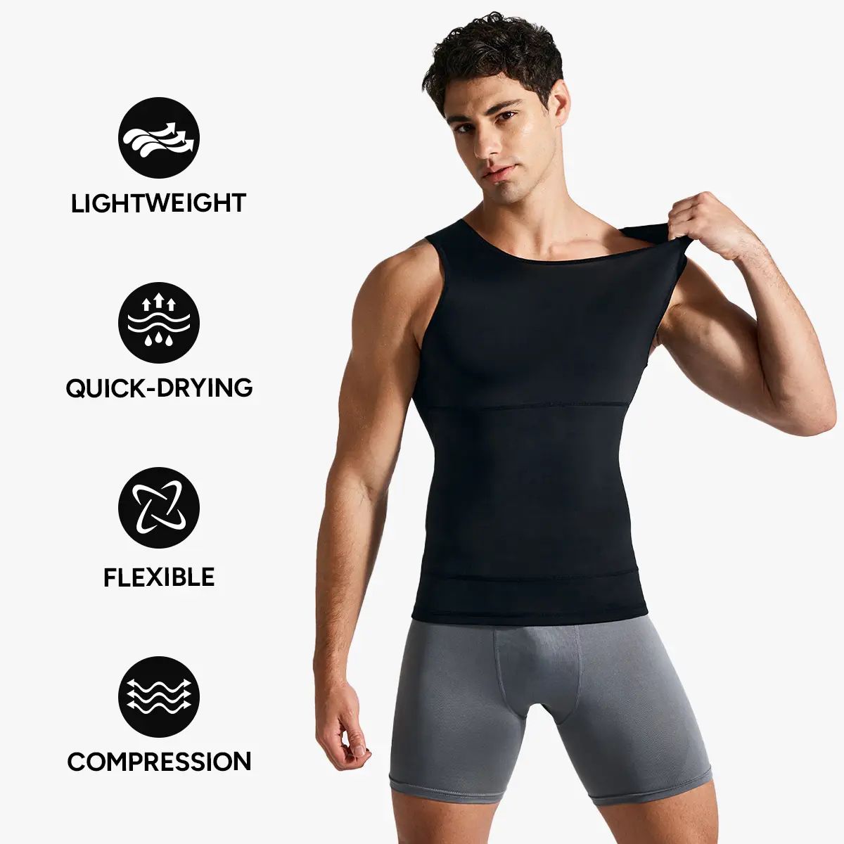 Men’s Silky Soft Compression Shapewear Tank, Slimming Body Shaper Vest with Waist & Chest Support