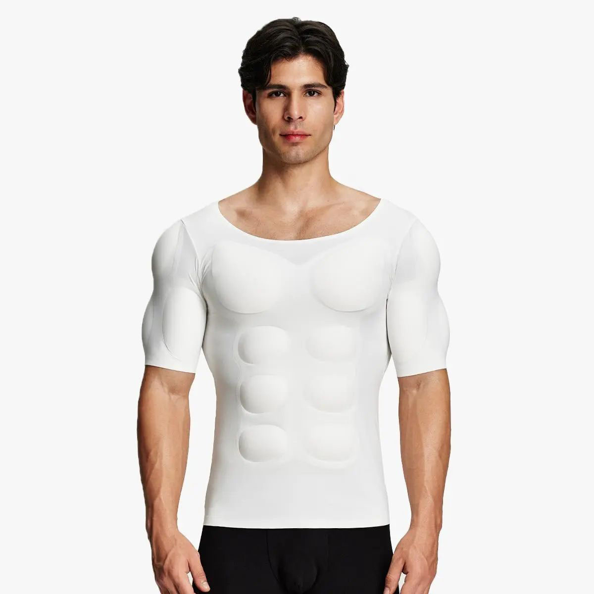 Men’s Invisible Seamless Muscle-Enhancing T-Shirt with Removable Muscle Pads and Light Compression Function