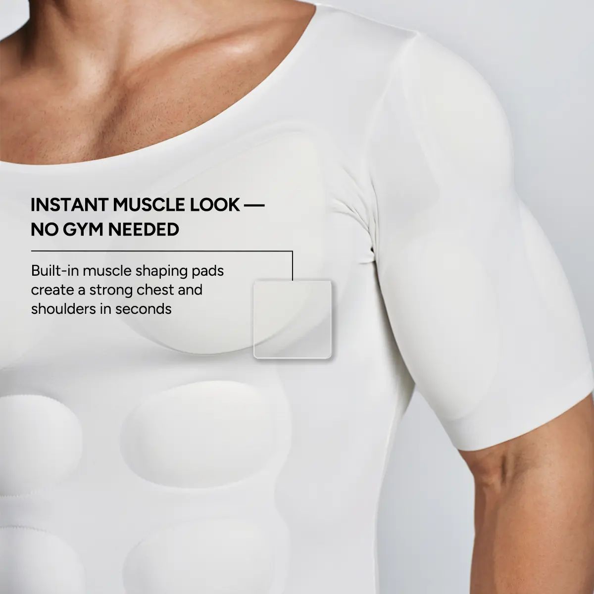 Men’s Invisible Seamless Muscle-Enhancing T-Shirt with Removable Muscle Pads and Light Compression Function