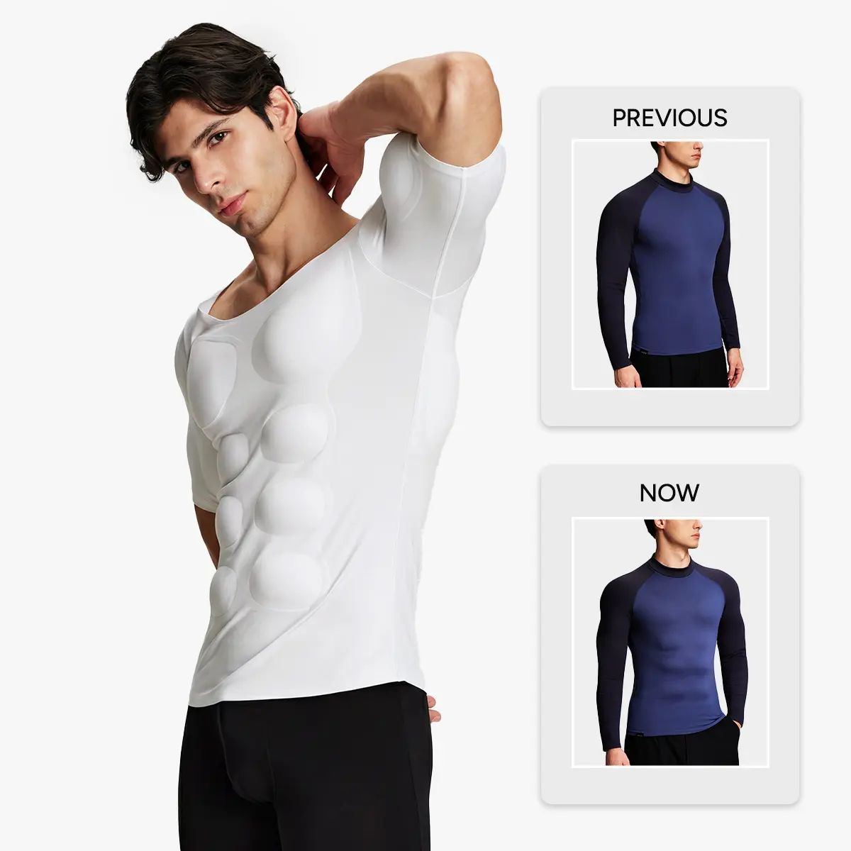 Men’s Invisible Seamless Muscle-Enhancing T-Shirt with Removable Muscle Pads and Light Compression Function