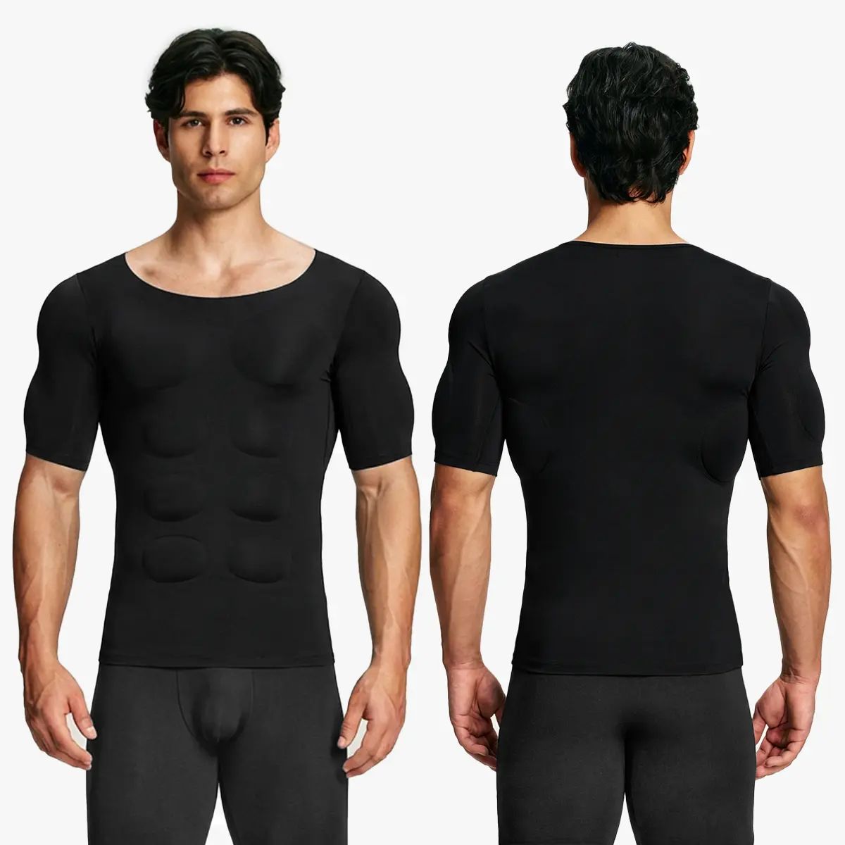 Men’s Invisible Seamless Muscle-Enhancing T-Shirt with Removable Muscle Pads and Light Compression Function