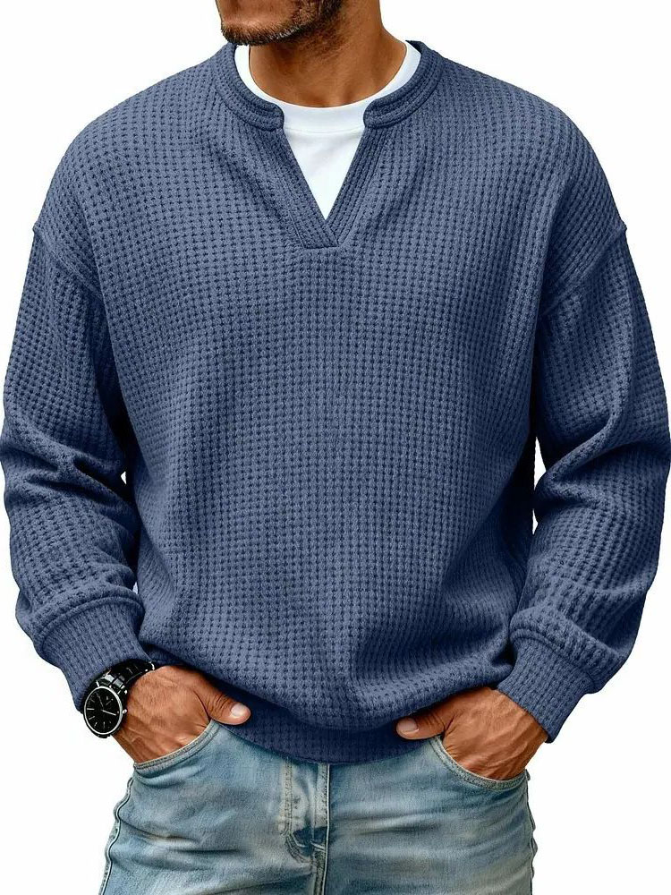 Men's Breathable Soft Long-Sleeve Henley Polo Shirt