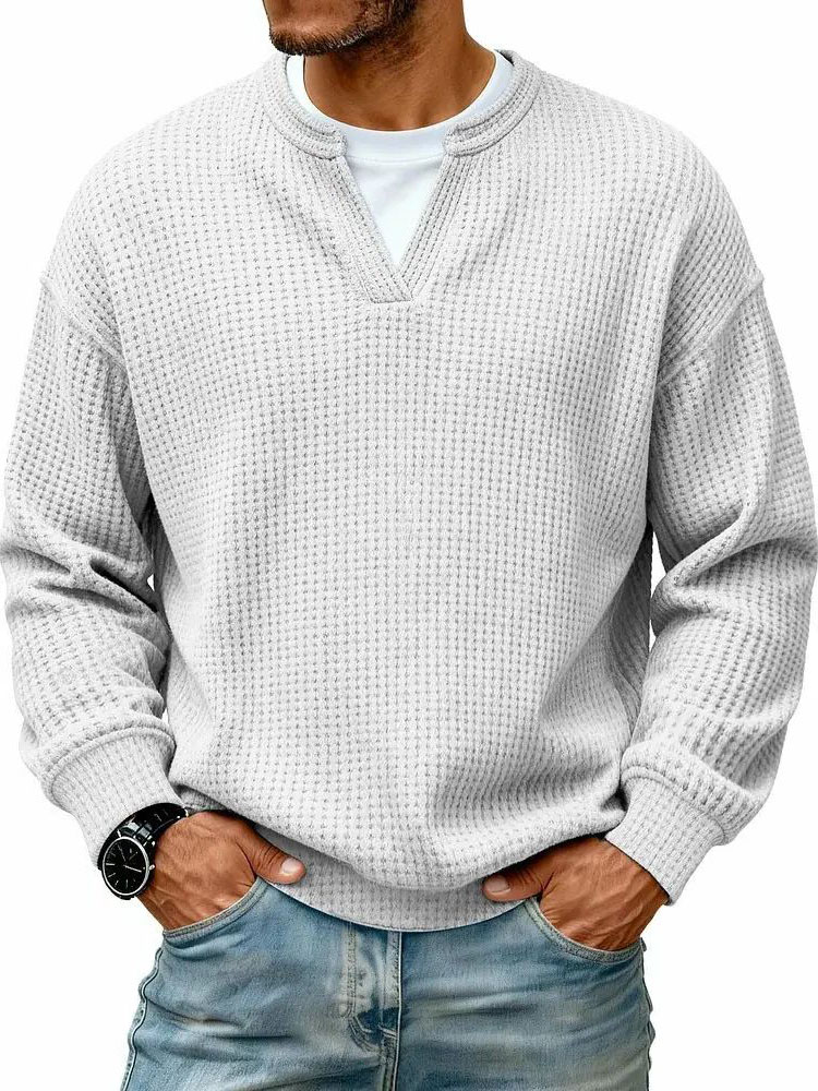 Men's Breathable Soft Long-Sleeve Henley Polo Shirt