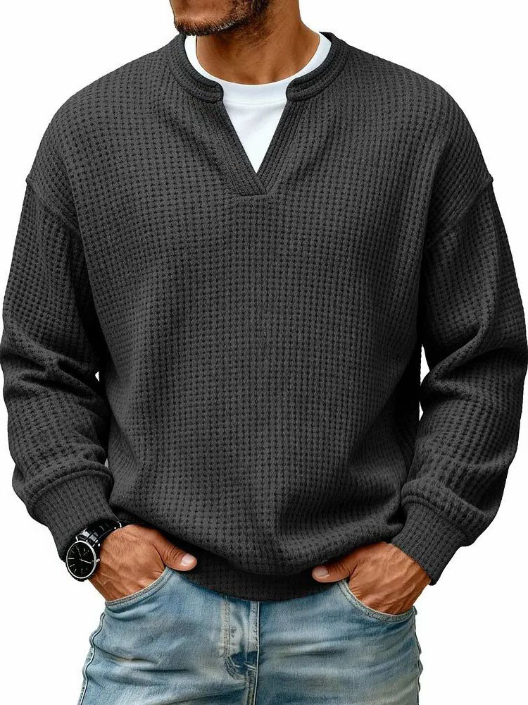 Men's Breathable Soft Long-Sleeve Henley Polo Shirt