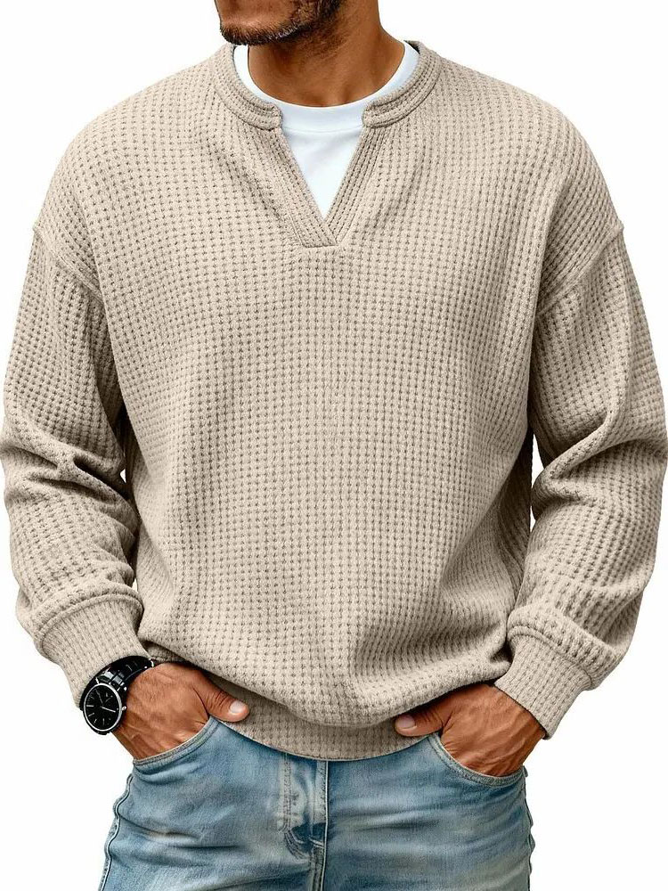 Men's Breathable Soft Long-Sleeve Henley Polo Shirt