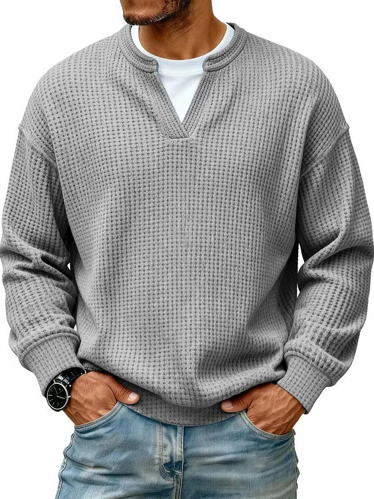 Men's Breathable Soft Long-Sleeve Henley Polo Shirt