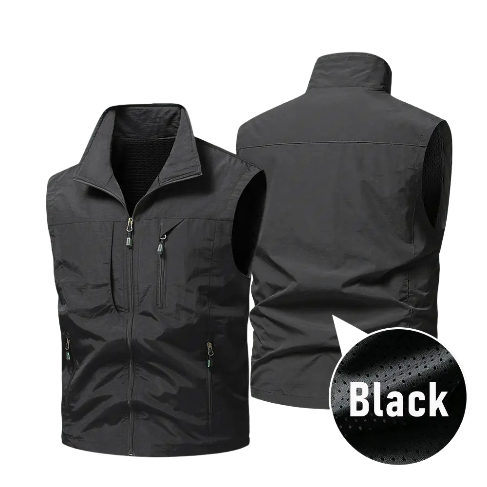 Men’s Cargo Sleeveless Vest, Multiple Zippered Pockets, Breathable Mesh Lining, Quick-Dry Utility Vest for Fishing