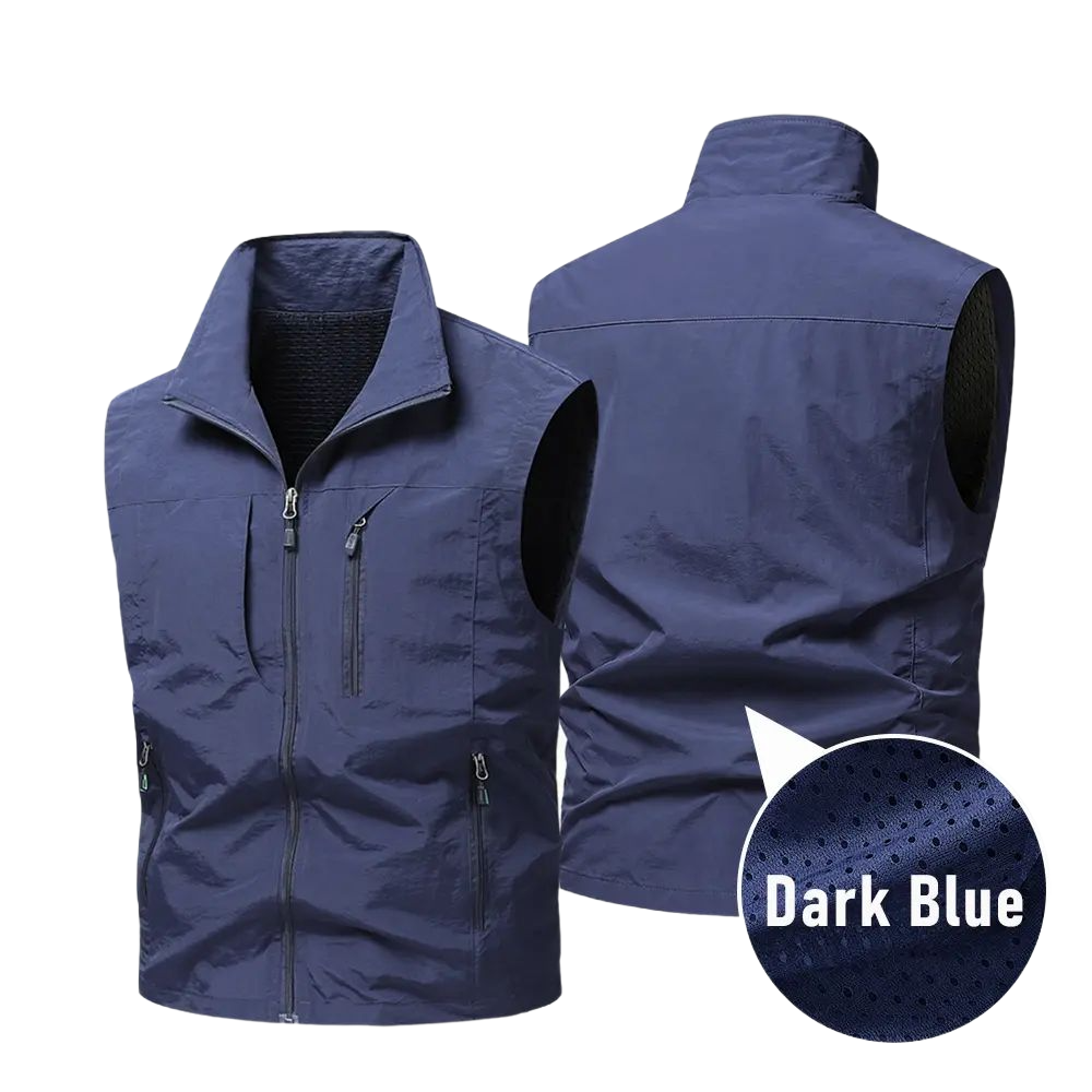 Men’s Cargo Sleeveless Vest, Multiple Zippered Pockets, Breathable Mesh Lining, Quick-Dry Utility Vest for Fishing