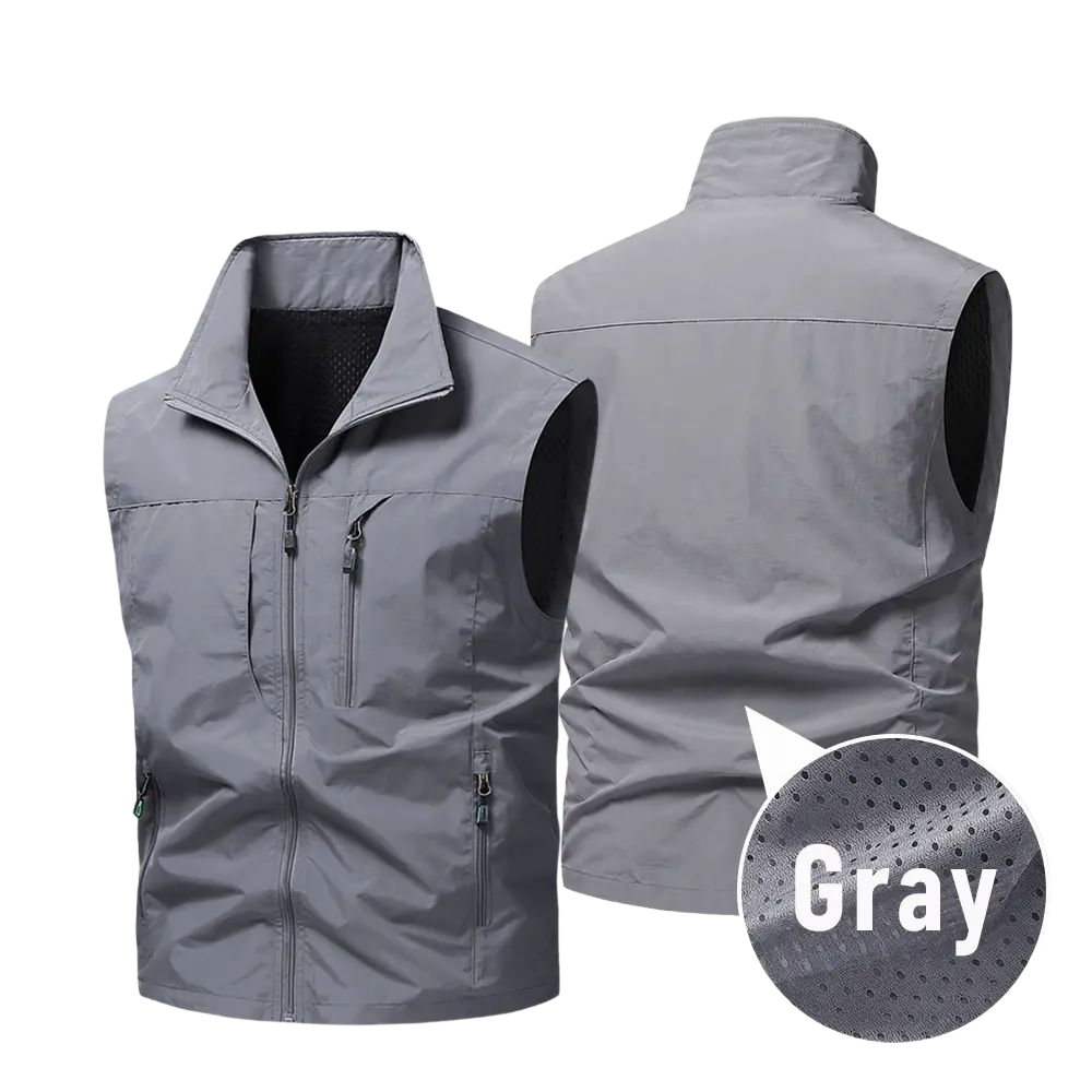 Men’s Cargo Sleeveless Vest, Multiple Zippered Pockets, Breathable Mesh Lining, Quick-Dry Utility Vest for Fishing