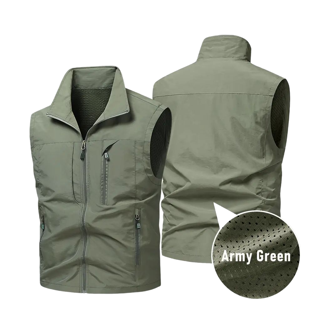 Men’s Cargo Sleeveless Vest, Multiple Zippered Pockets, Breathable Mesh Lining, Quick-Dry Utility Vest for Fishing