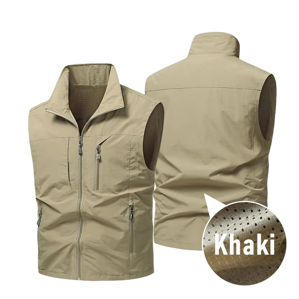 Men’s Cargo Sleeveless Vest, Multiple Zippered Pockets, Breathable Mesh Lining, Quick-Dry Utility Vest for Fishing