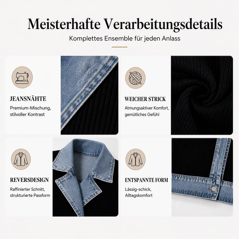 RABATT! ⭐ Eleganter Damenmantel aus Denim mit geripptem Strick-Einsatz