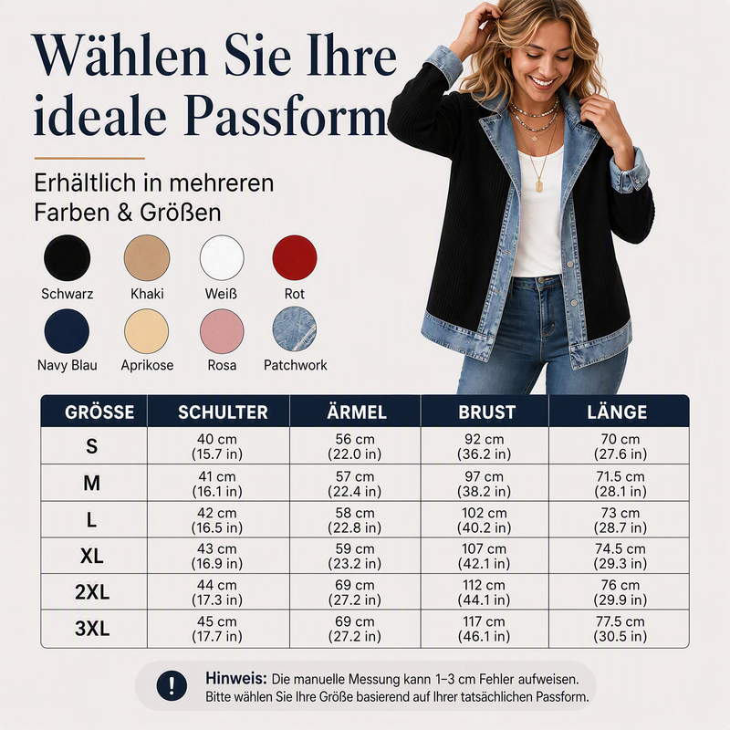 RABATT! ⭐ Eleganter Damenmantel aus Denim mit geripptem Strick-Einsatz
