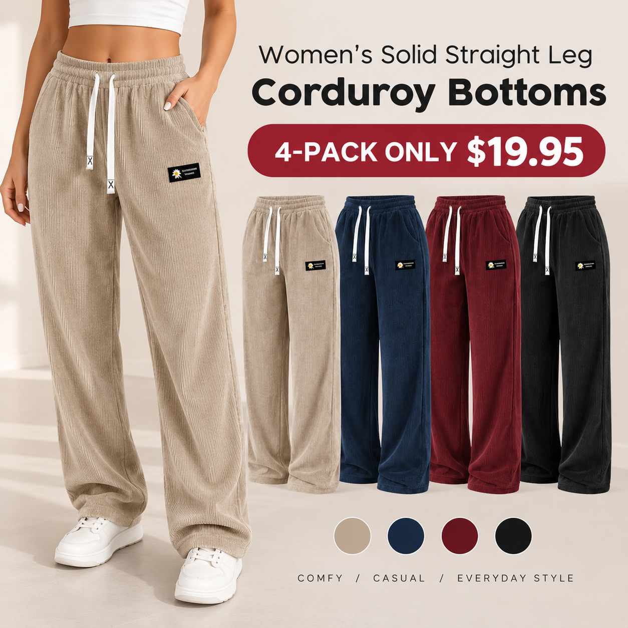 【LAST DAY SALE]】Women's Solid Straight Leg Corduroy Bottoms-100% Cotton