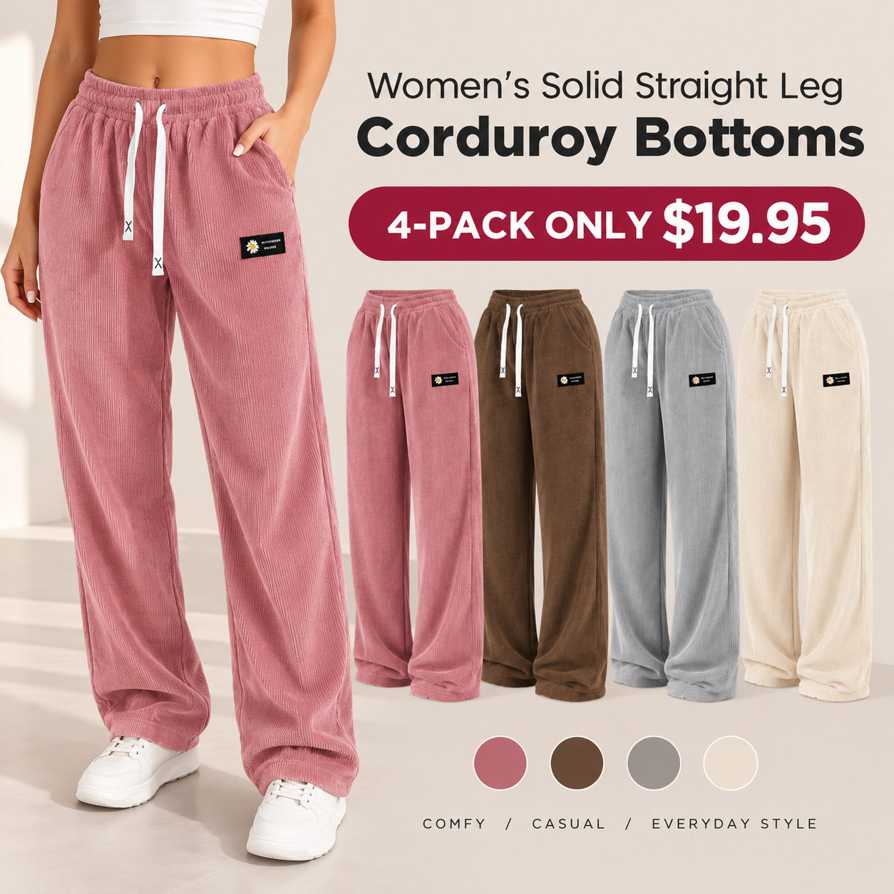 【LAST DAY SALE]】Women's Solid Straight Leg Corduroy Bottoms-100% Cotton