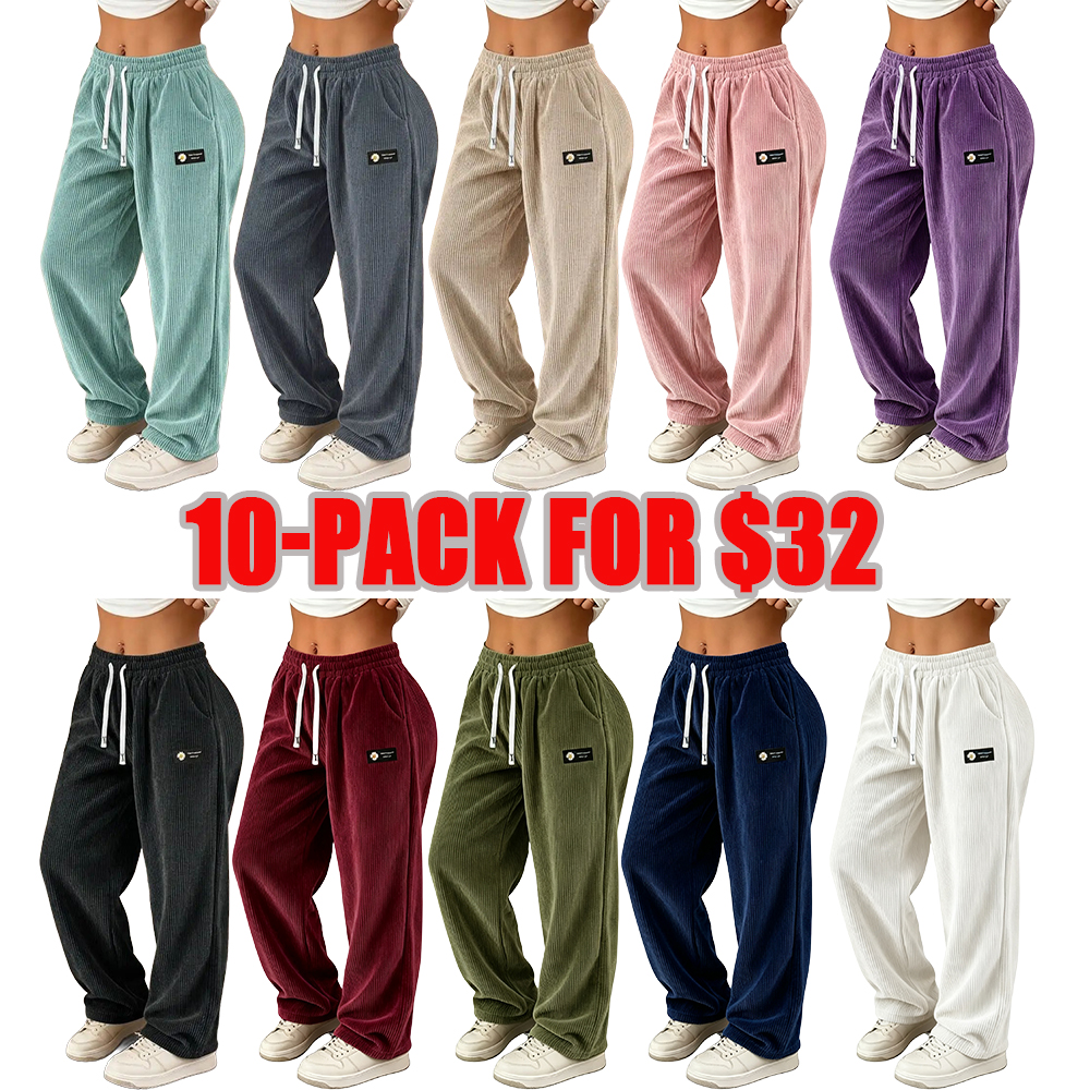 Women’s straight-leg corduroy casual pants with a fashionable drawstring waist