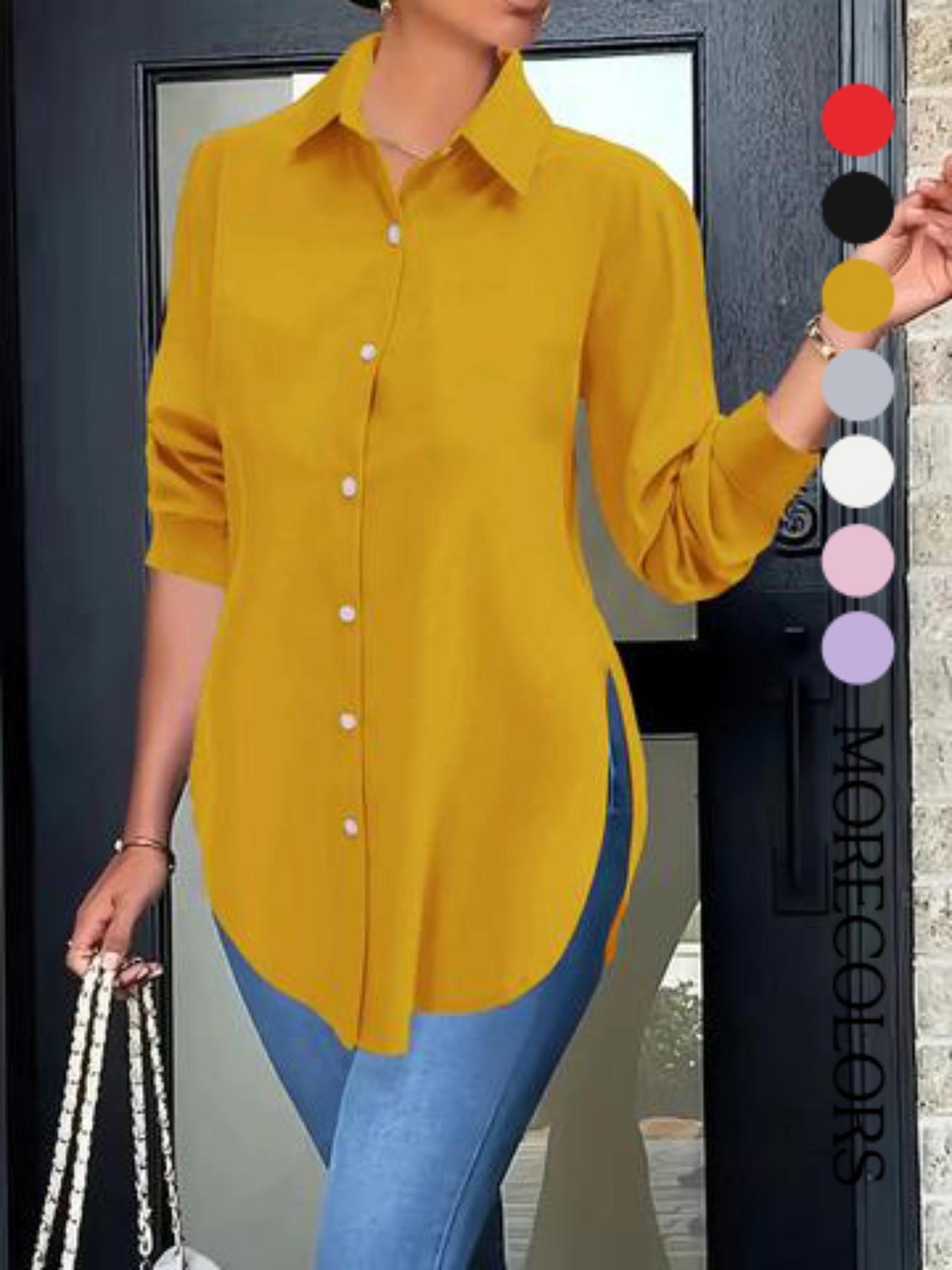 Elegant Fashion Women's Collared Long Sleeve Shirt, Fitted Outer Shell, Moderate Fabric Thickness, Casual Style, Spring & Fall Wear