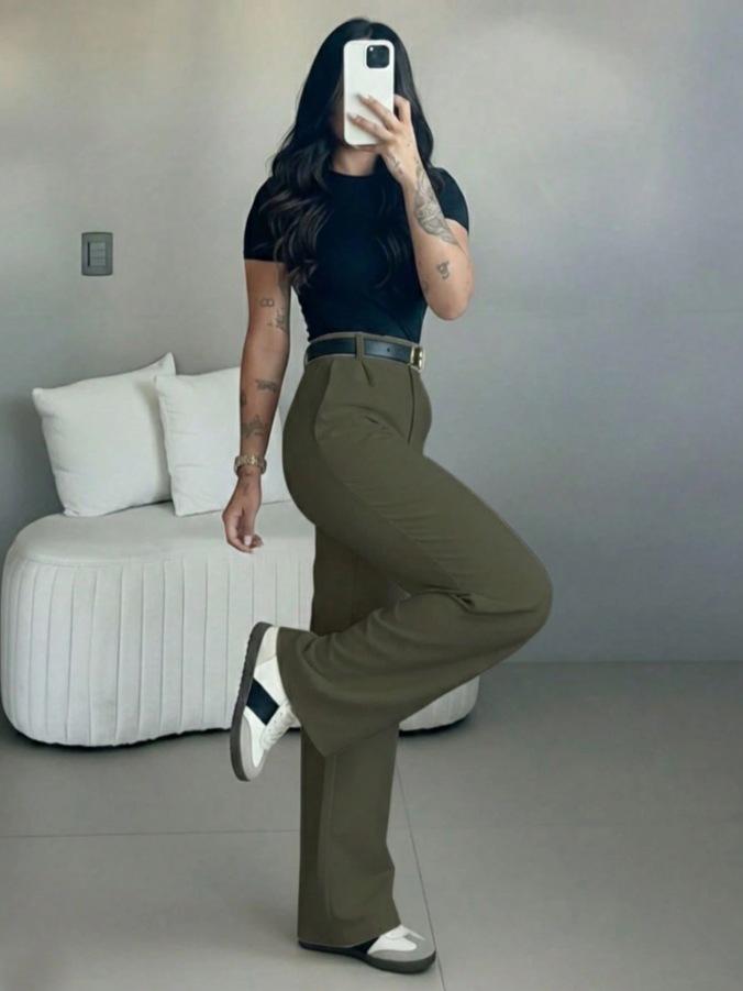 Women's High-Waisted Wide Leg Bottoms - Business Casual Drape Trousers with Clean Front, Pockets, Belt Loops, Full-Length Everyday Office Work Slacks, Machine Washable